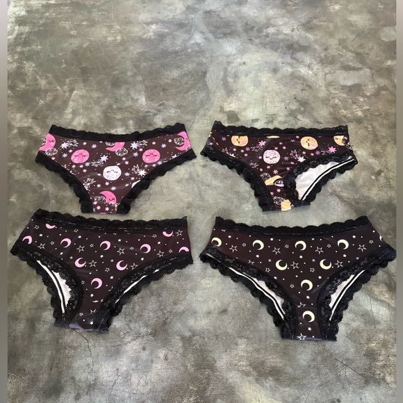 Other - NWOT, cute, all over star, moons and smiling faces, 4 small hipster panties, K9